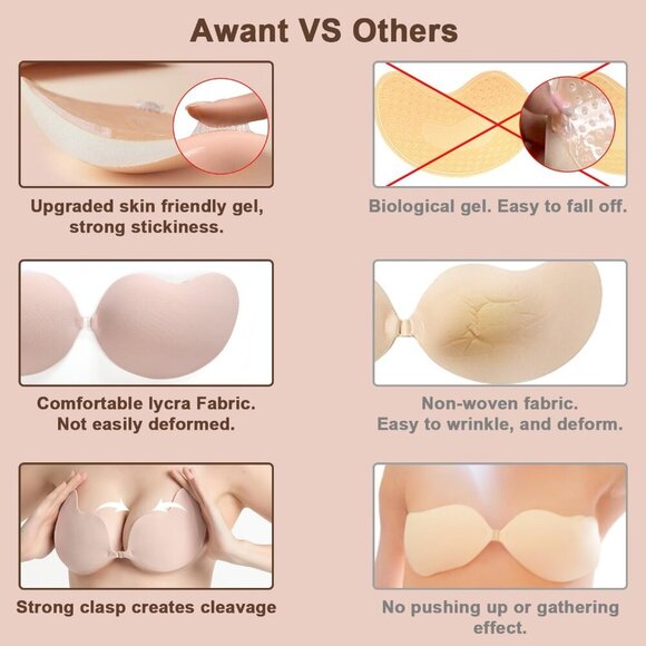 Strapless Backless Sticky Push Up Bra Invisible Stick on Adhesive Bra for Women - Picture 4 of 7